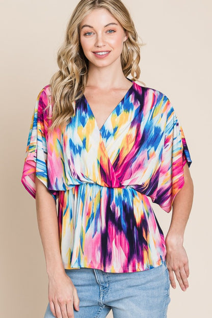 BOMBOM Printed Surplice Peplum Blouse