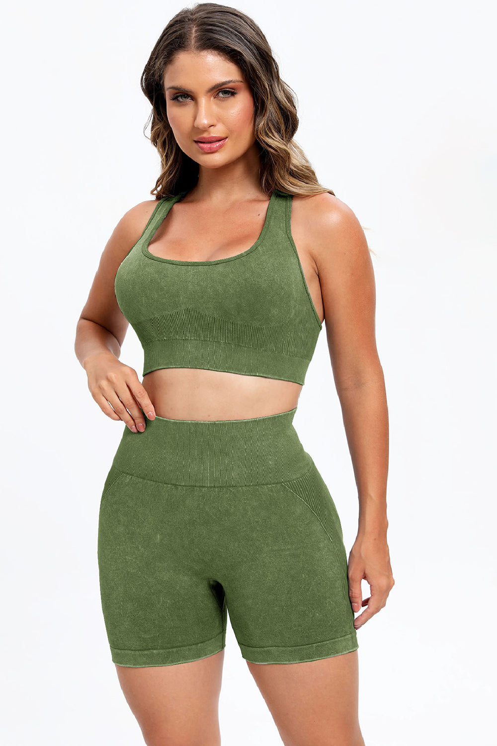 3 Piece Washed Square Neck Wide Strap Active Set - UrbanEthereal