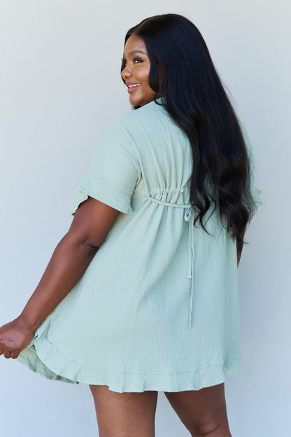 Ninexis Out Of Time Full Size Ruffle Hem Dress with Drawstring Waistband in Light Sage - UrbanEthereal