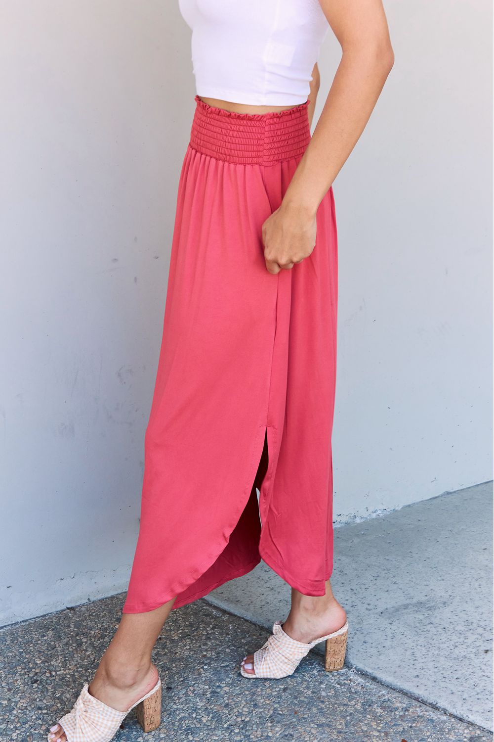 Doublju Comfort Princess Full Size High Waist Scoop Hem Maxi Skirt - UrbanEthereal