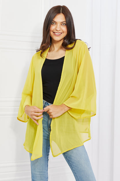 Melody Just Breathe Full Size Chiffon Kimono in Yellow - UrbanEthereal