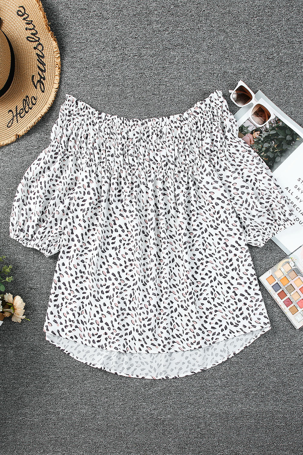 Plus Size Printed Off-Shoulder Half Sleeve Blouse - UrbanEthereal