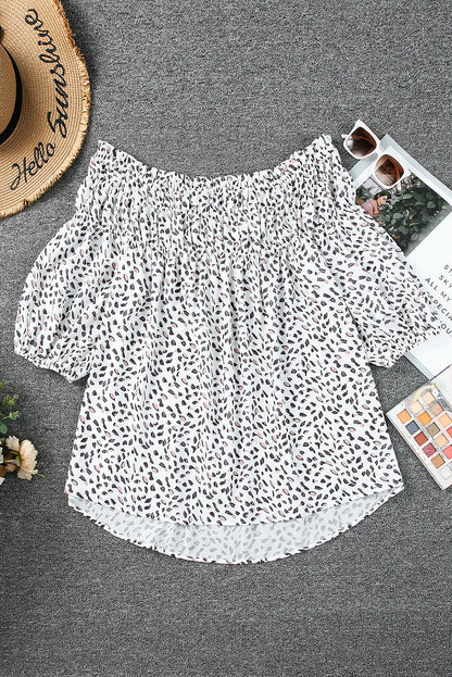 Plus Size Printed Off-Shoulder Half Sleeve Blouse - UrbanEthereal