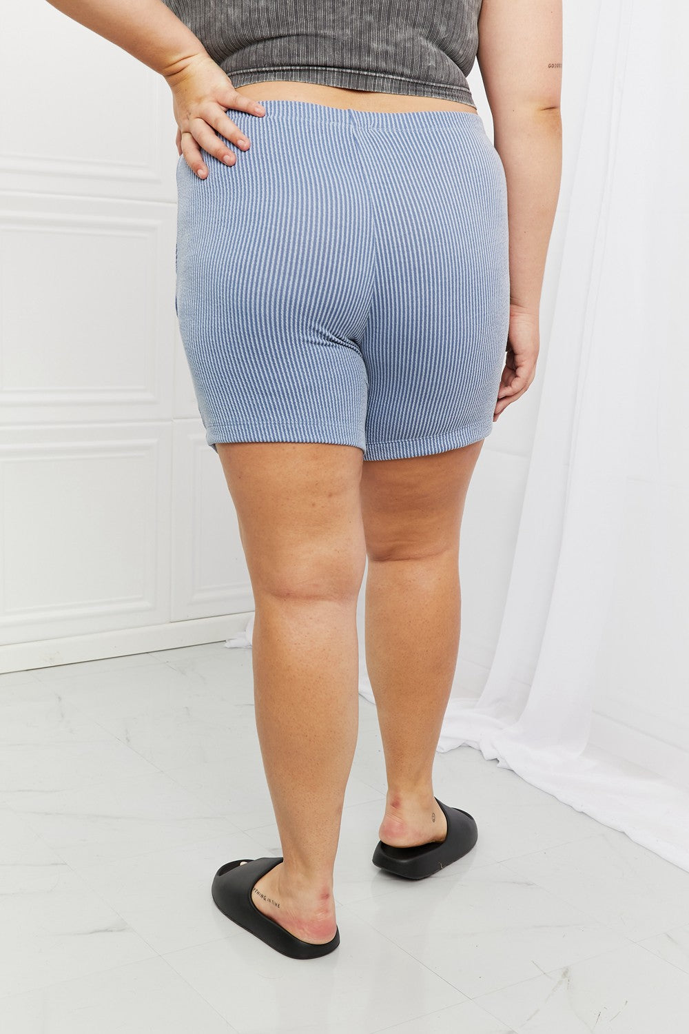 Blumin Apparel Too Good Full Size Ribbed Shorts in Misty Blue - UrbanEthereal