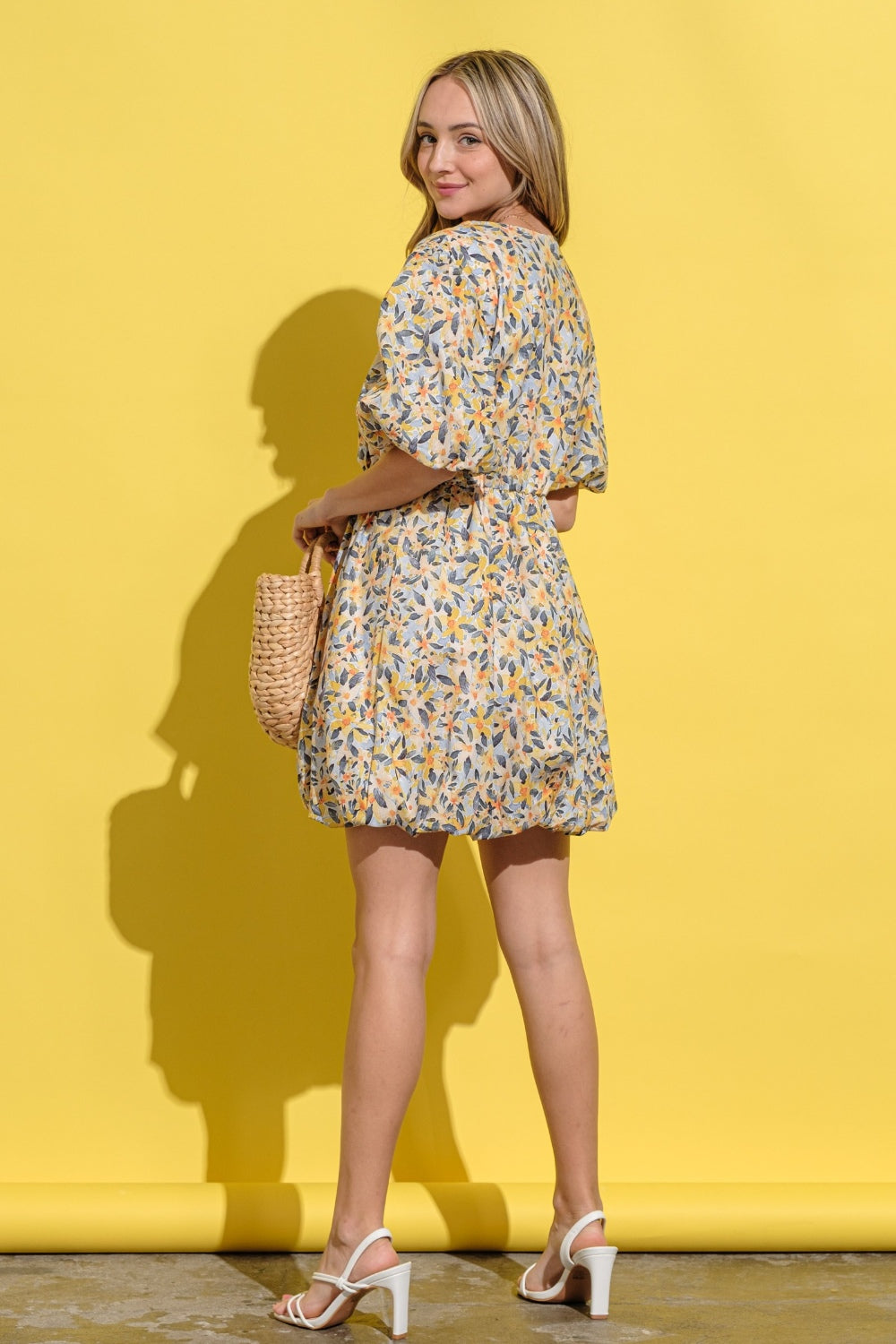 And The Why Full Size Floral Surplice Puff Sleeve Dress - UrbanEthereal