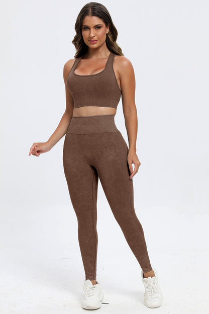3 Piece Washed Square Neck Wide Strap Active Set - UrbanEthereal