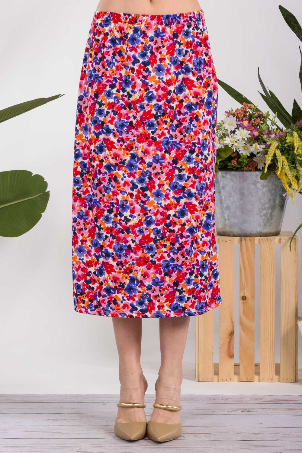 Celeste Full Size Floral A-Line Midi Skirt - UrbanEthereal