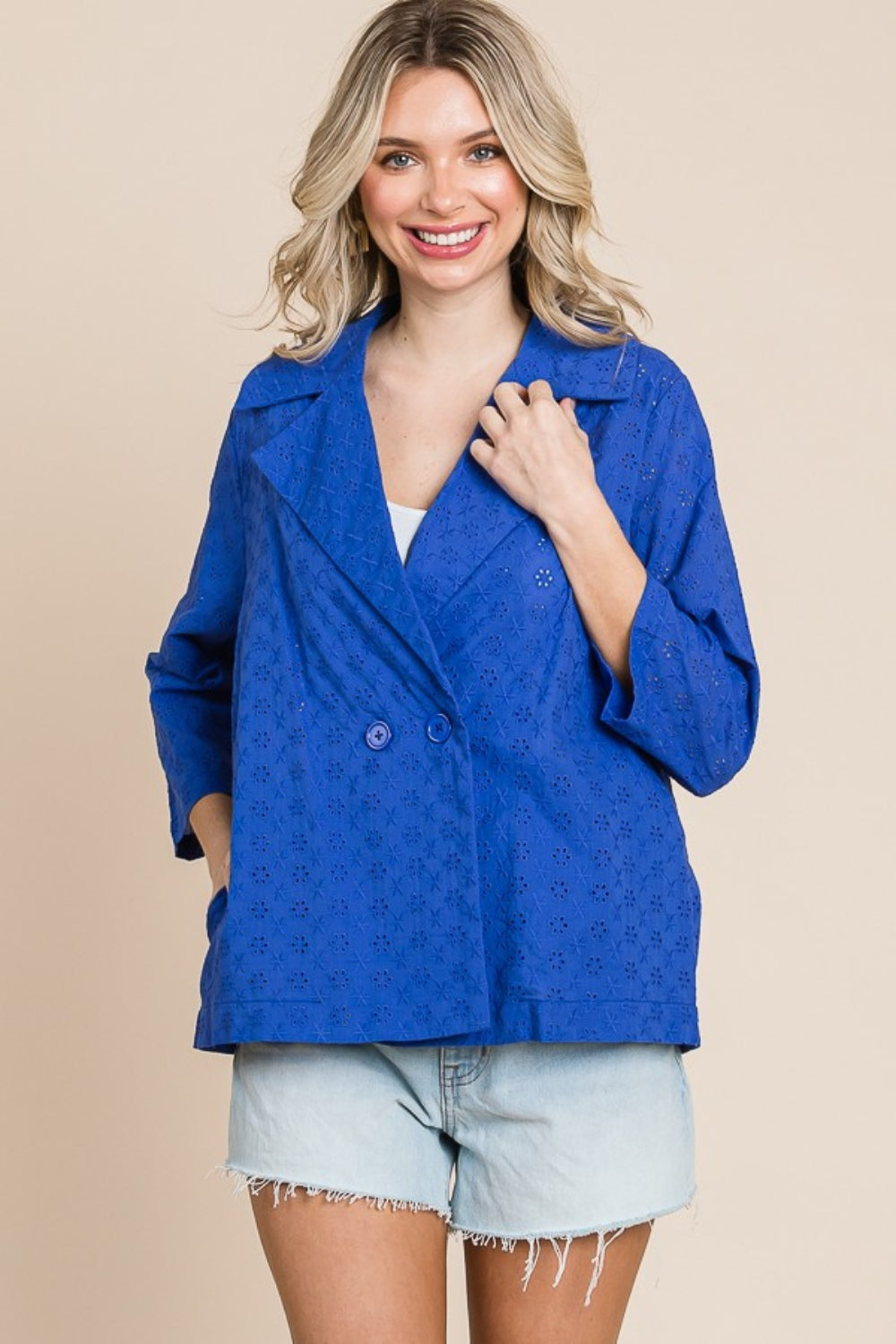 Culture Code Double Breasted Eyelet Jacket with Pockets - UrbanEthereal