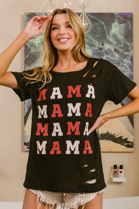 BiBi MAMA Graphic Distressed Short Sleeve T-Shirt - UrbanEthereal