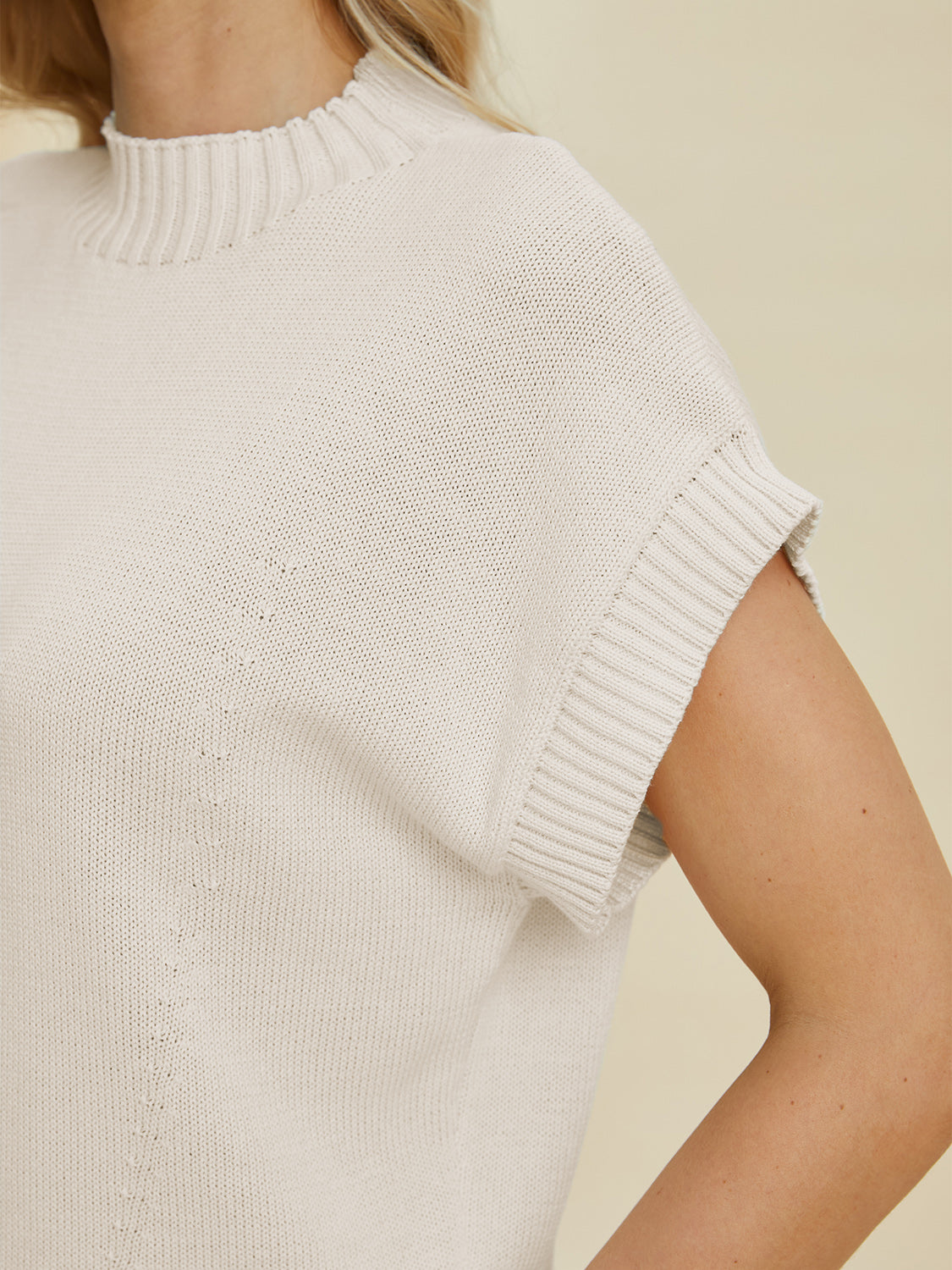 Double Take Full Size Mock Neck Short Sleeve Sweater - UrbanEthereal