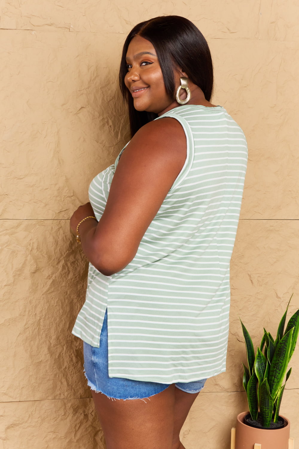 Doublju Full Size Striped Sleeveless V-Neck Top - UrbanEthereal