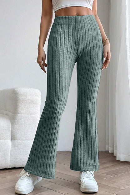 Basic Bae Full Size Ribbed High Waist Flare Pants - UrbanEthereal