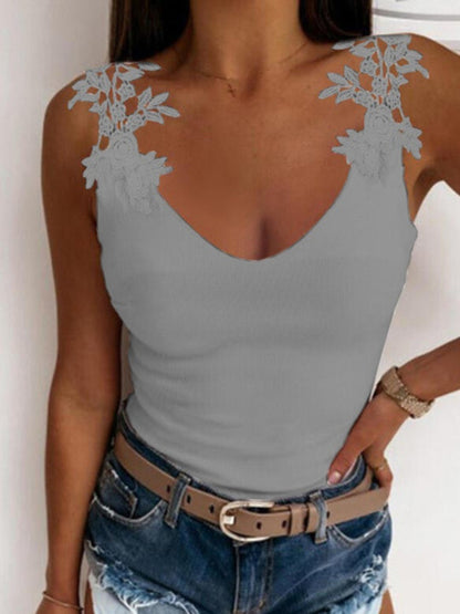 Full Size Lace Detail Scoop Neck Tank - UrbanEthereal