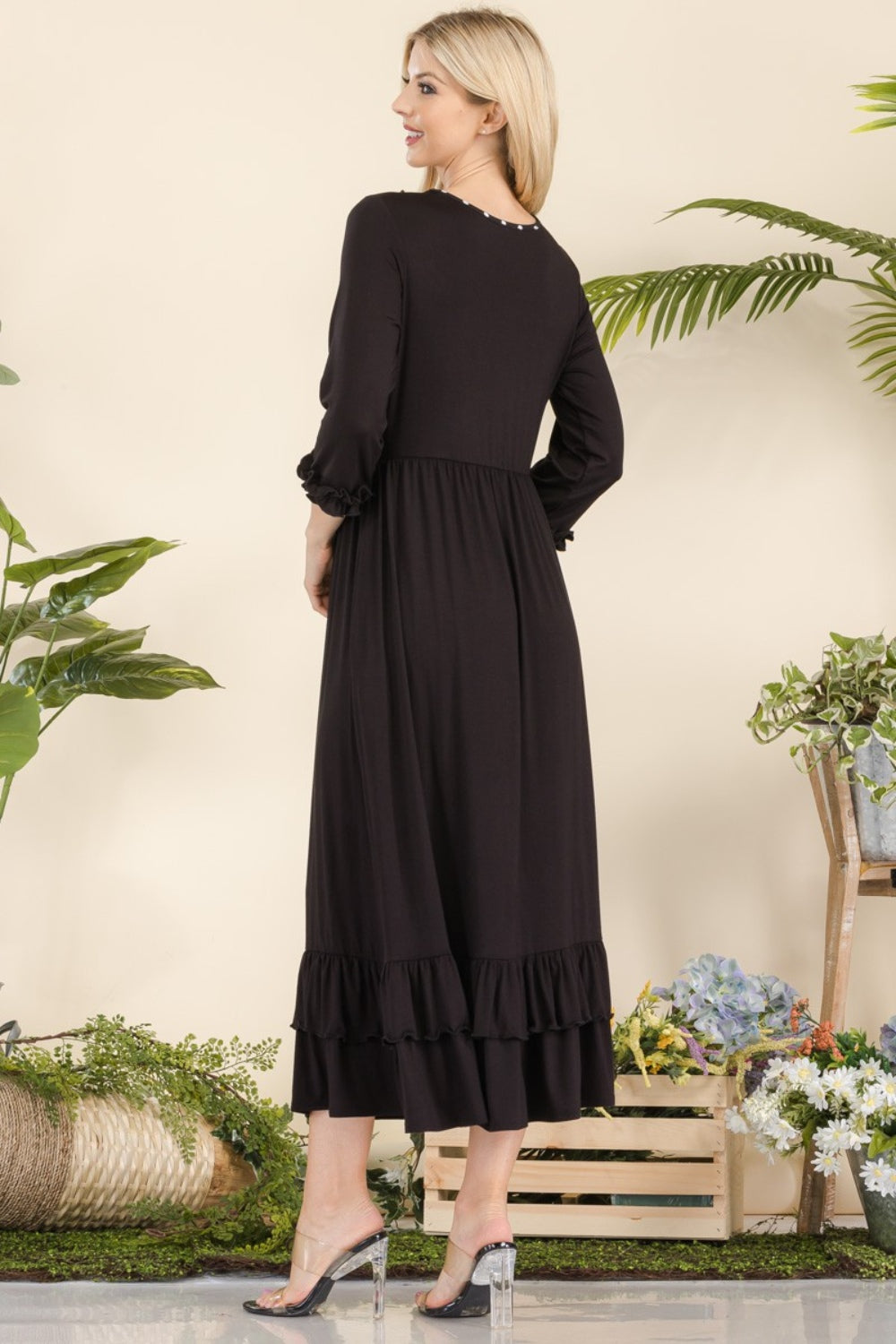 Celeste Full Size Layered Ruffle Hem Dress with Pockets - UrbanEthereal