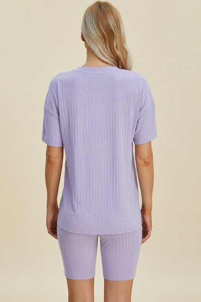 Basic Bae Full Size Ribbed V-Neck Short Sleeve Top and Shorts Set - UrbanEthereal