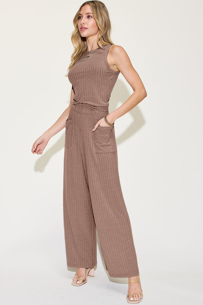 Basic Bae Full Size Ribbed Tank and Wide Leg Pants Set - UrbanEthereal