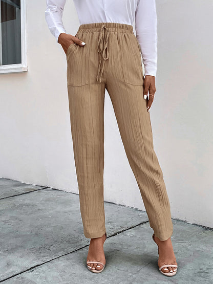 Perfee Texture Drawstring Pants with Pockets