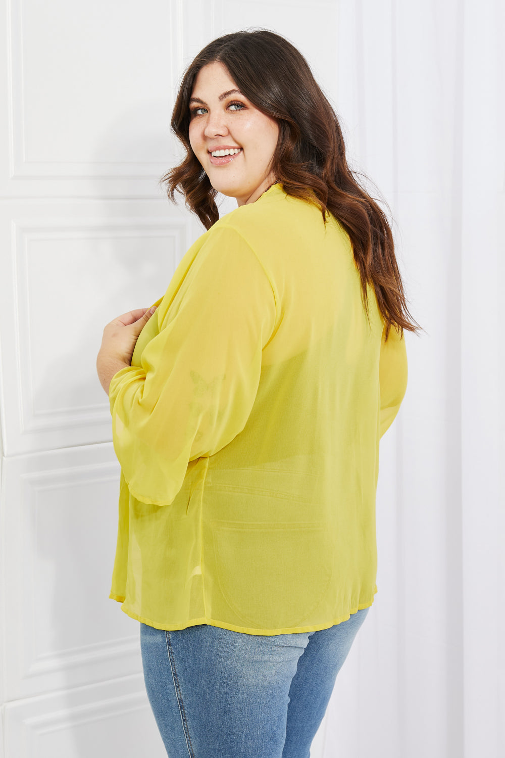 Melody Just Breathe Full Size Chiffon Kimono in Yellow - UrbanEthereal