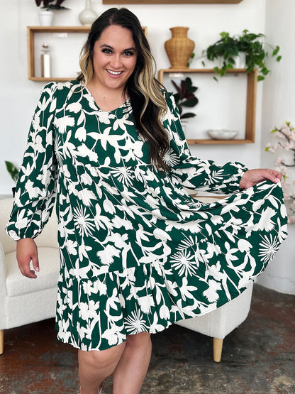 Double Take Full Size Printed Ruffle Hem Dress with Pocket - UrbanEthereal