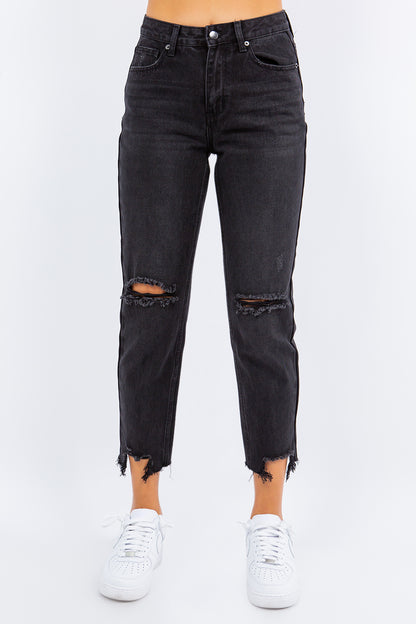 American Bazi High Waist Distressed Cropped Straight Jeans - UrbanEthereal