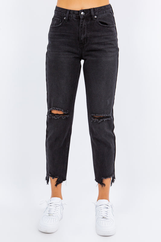 American Bazi High Waist Distressed Cropped Straight Jeans - UrbanEthereal