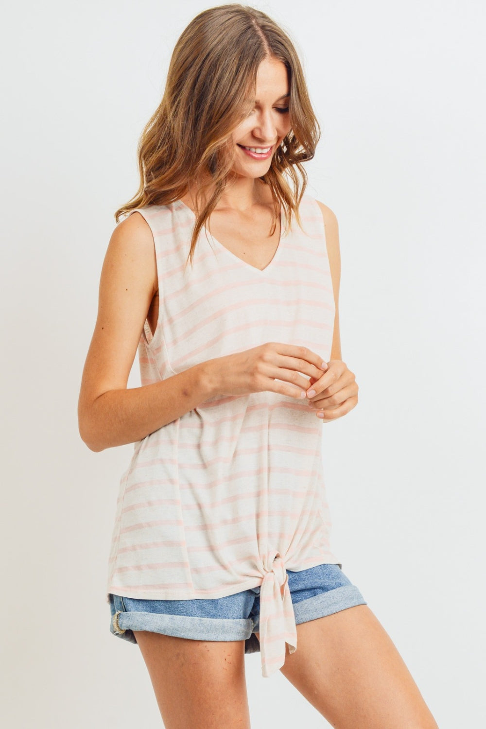 Cotton Bleu by Nu Label Sleeveless Front Tie Striped Top - UrbanEthereal