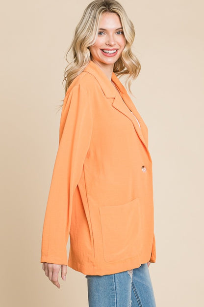 Culture Code One Button Long Sleeve Blazer with Pockets - UrbanEthereal