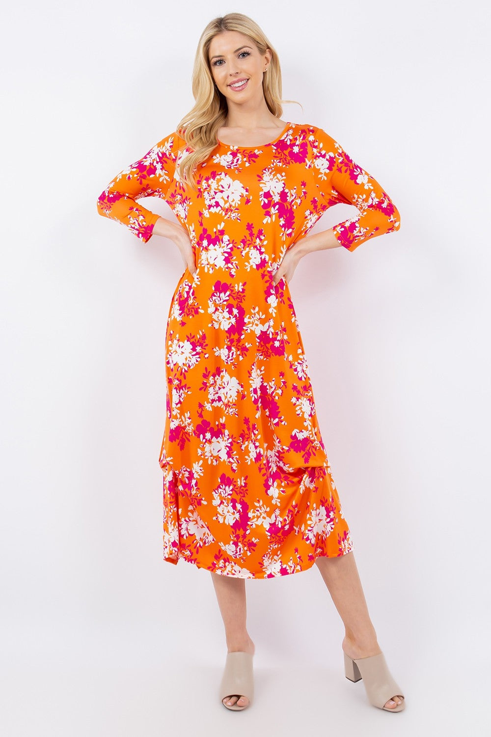Celeste Full Size Pick-Up Hem Asymmetric Floral Midi Dress - UrbanEthereal