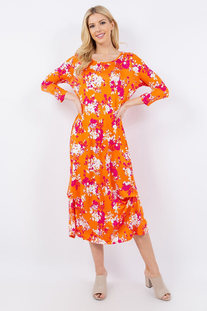 Celeste Full Size Pick-Up Hem Asymmetric Floral Midi Dress - UrbanEthereal