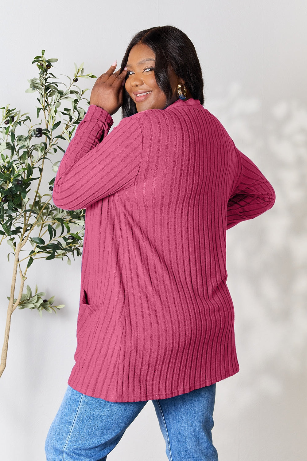 Basic Bae Full Size Ribbed Open Front Cardigan with Pockets - UrbanEthereal