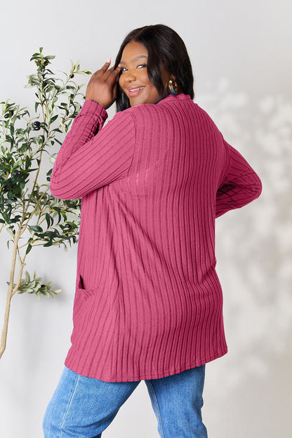 Basic Bae Full Size Ribbed Open Front Cardigan with Pockets - UrbanEthereal