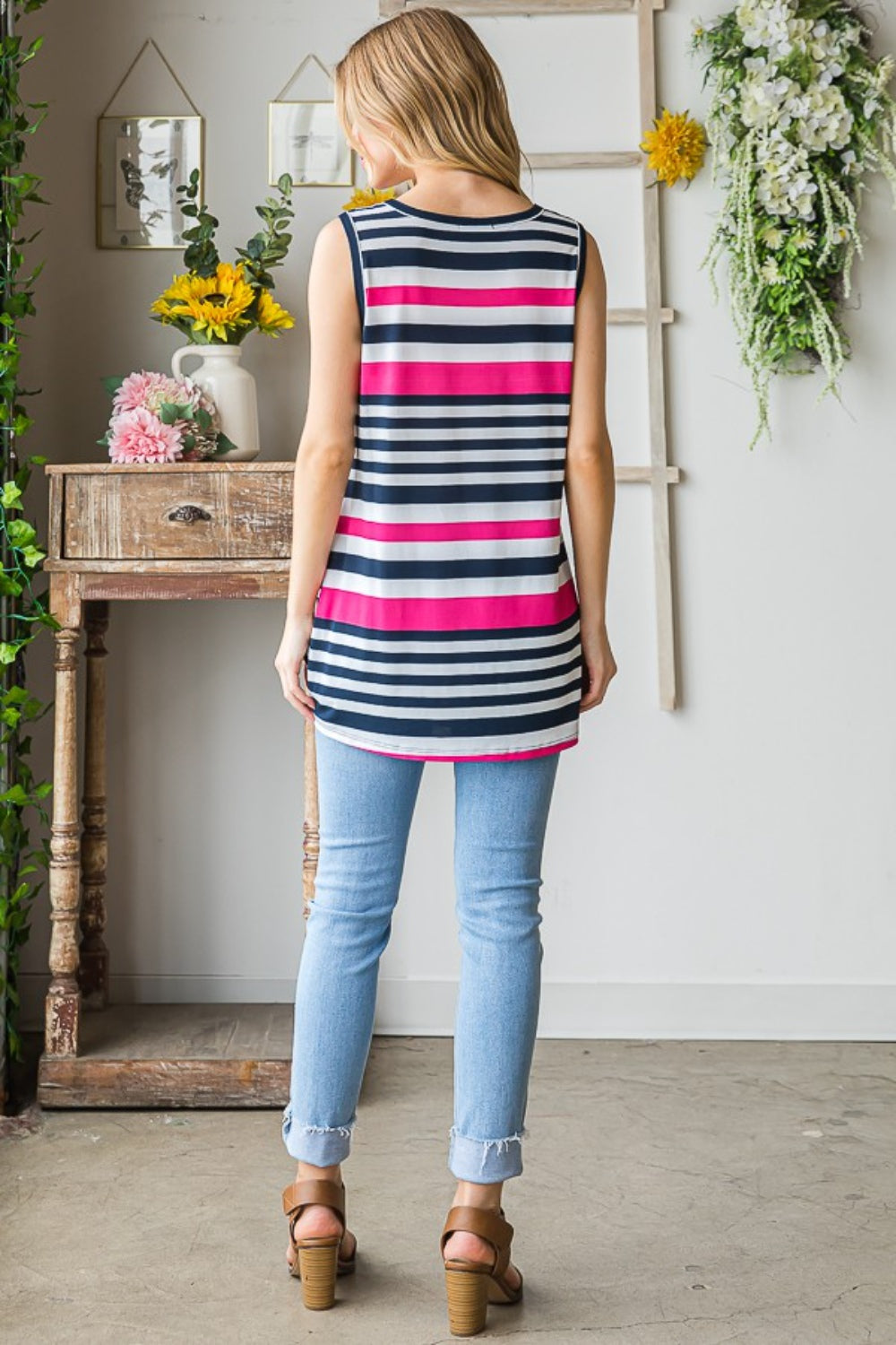 Heimish Full Size Striped Twist Knot Round Neck Tank - UrbanEthereal