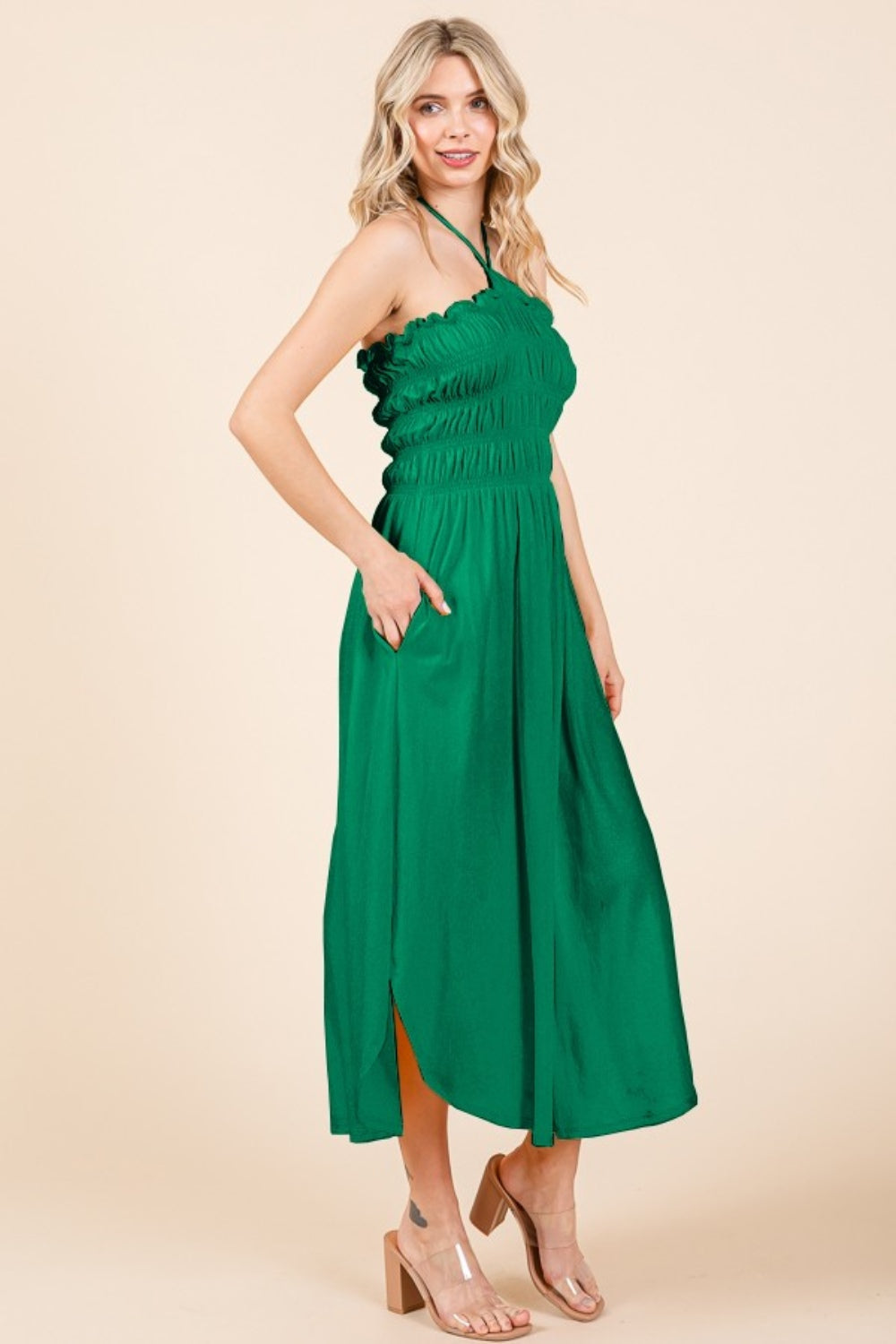 Culture Code Tie Back Shirring Dress with Pockets - UrbanEthereal