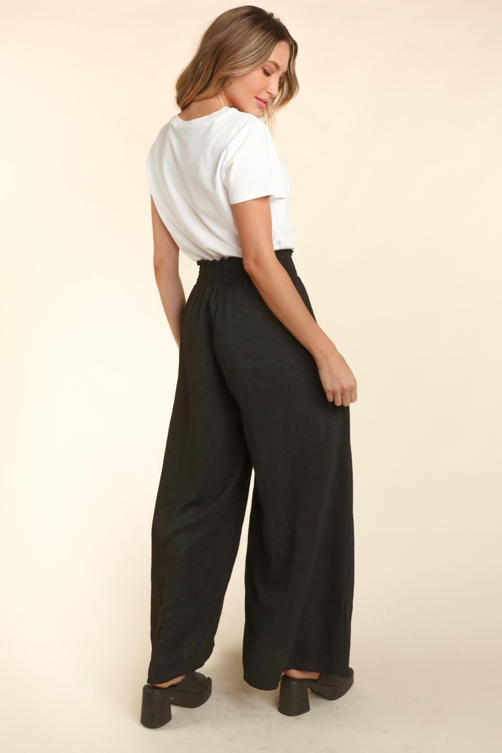 Haptics Elastic Waist Wide Leg Pants with Pockets - UrbanEthereal