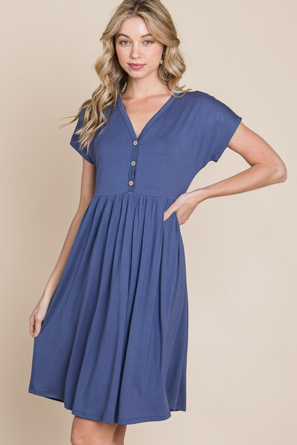 BOMBOM V-Neck Short Sleeve Dress - UrbanEthereal