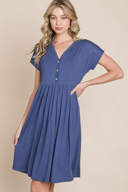 BOMBOM V-Neck Short Sleeve Dress - UrbanEthereal