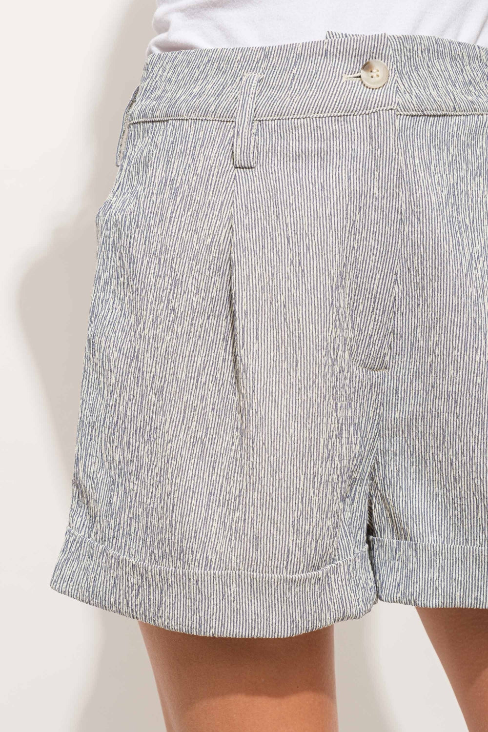 And The Why Pin Striped High Waist Rolled Shorts - UrbanEthereal