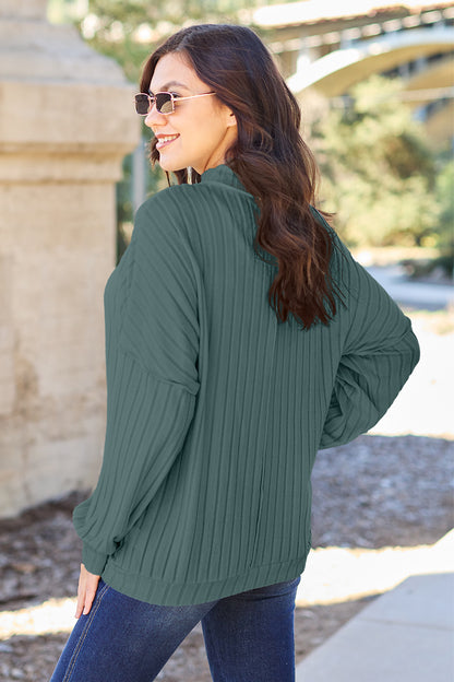 Basic Bae Full Size Ribbed Exposed Seam Mock Neck Knit Top - UrbanEthereal