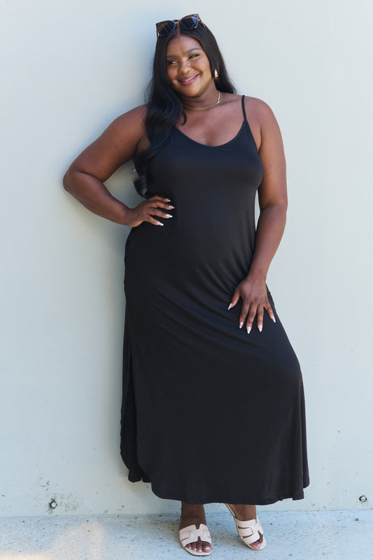 Ninexis Good Energy Full Size Cami Side Slit Maxi Dress in Black - UrbanEthereal