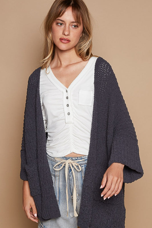 POL Open Front Sweater Cardigan with Pockets - UrbanEthereal