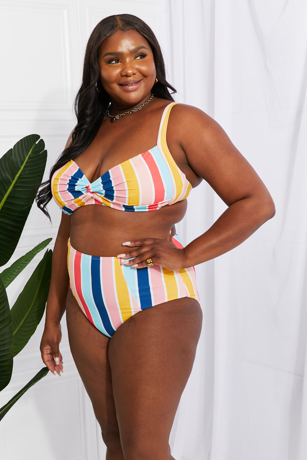 Marina West Swim Take A Dip Twist High-Rise Bikini in Stripe - UrbanEthereal