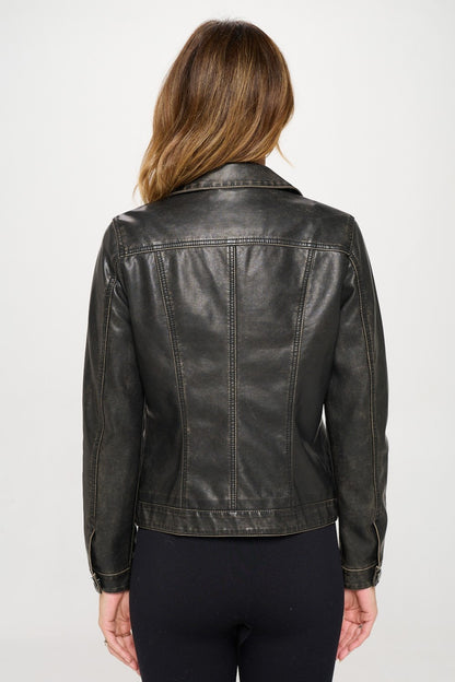 Coalition LA Button Down Cargo Vegan Leather Shacket - UrbanEthereal