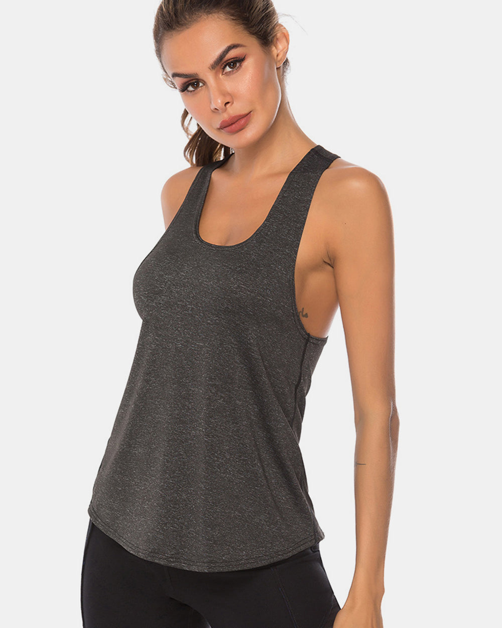 Full Size Scoop Neck Wide Strap Active Tank - UrbanEthereal