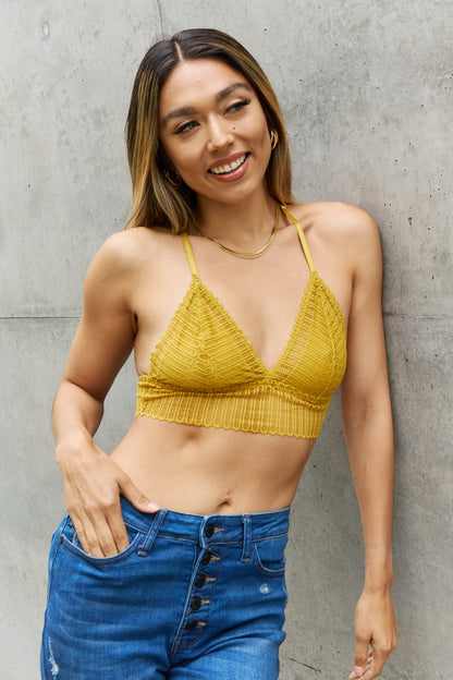 Leto Ribbed Lace Boho Racerback Bralette in Straw - UrbanEthereal
