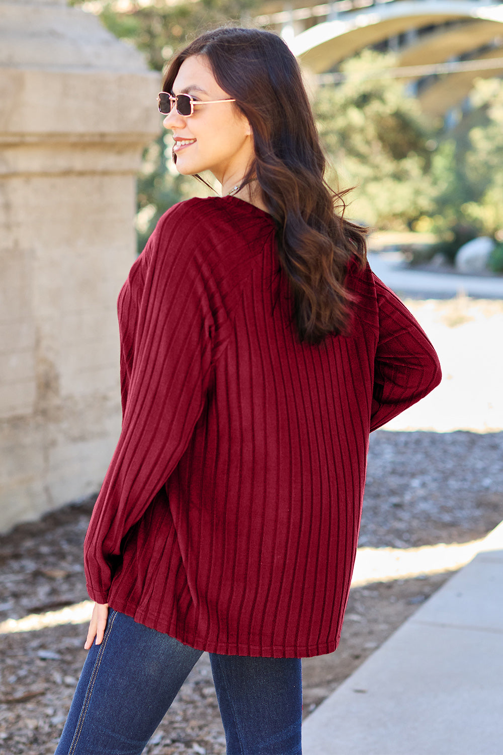 Basic Bae Full Size Ribbed Round Neck Long Sleeve Knit Top - UrbanEthereal