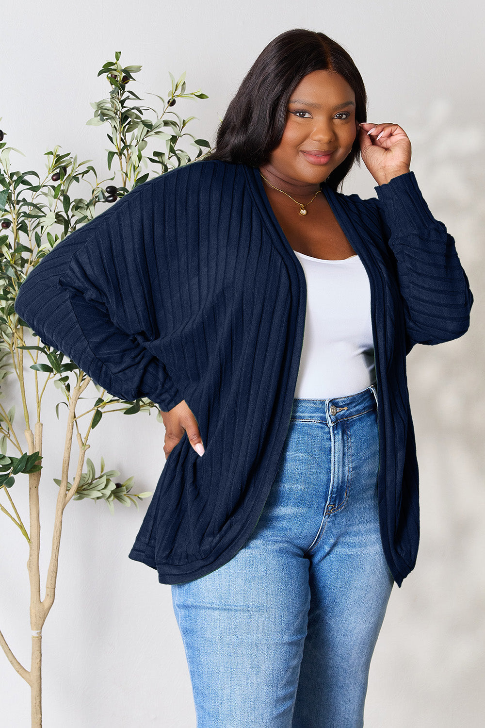Basic Bae Full Size Ribbed Cocoon Cardigan - UrbanEthereal