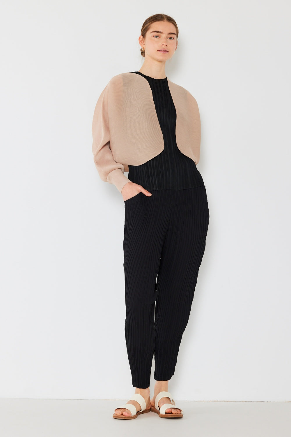 Marina West Swim Rib Pleated Puff Sleeve Bolero Cardigan - UrbanEthereal