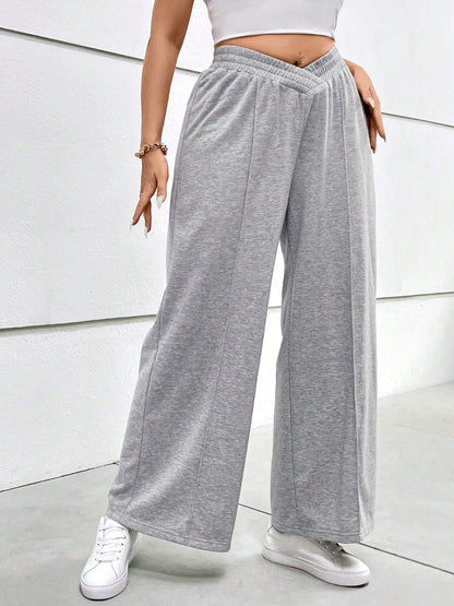Plus Size Elastic Waist Wide Leg Pants - UrbanEthereal