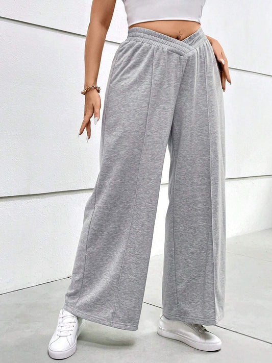 Plus Size Elastic Waist Wide Leg Pants - UrbanEthereal