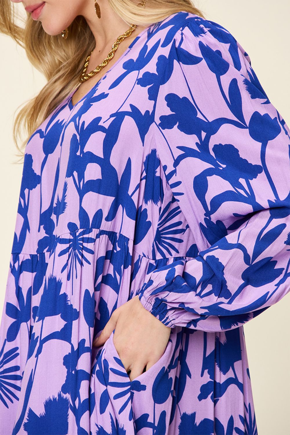 Double Take Full Size Printed Ruffle Hem Dress with Pocket - UrbanEthereal